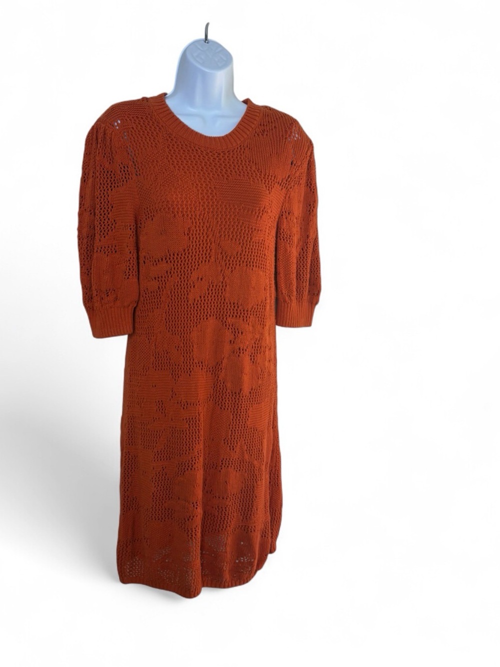 Maeve Anthropologie Pointelle Knit Mini Dress Sz Small Burnt Orange Dress